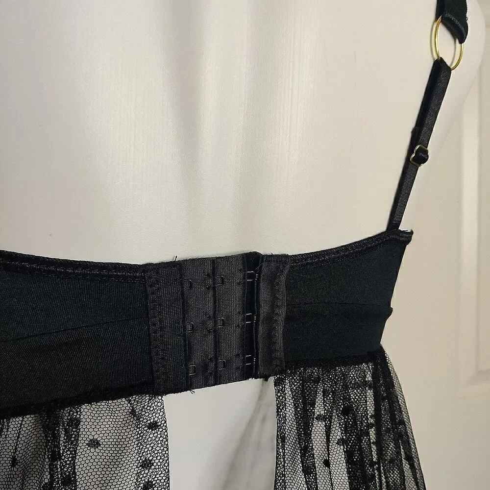 iCollection Roma Swiss Dot Stretch Mesh Babydoll Lingerie sz S